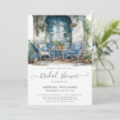 ガーデンパーティーピクニックブルーピンクフローラブライダルシャワー 招待状 (スタンド正面)