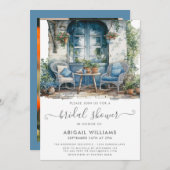 ガーデンパーティーピクニックブルーピンクフローラブライダルシャワー 招待状 (正面/裏面)