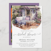 ガーデンパーティーピクニックラベンダーフローラブライダルシャワー 招待状 (正面/裏面)