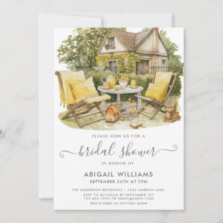 ガーデンパーティーピクニックレモンシトラスブライダルシャワー 招待状