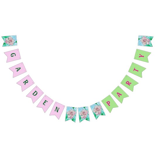 ガーデンパーティーピンク牡丹 バンティングフラッグ (全)