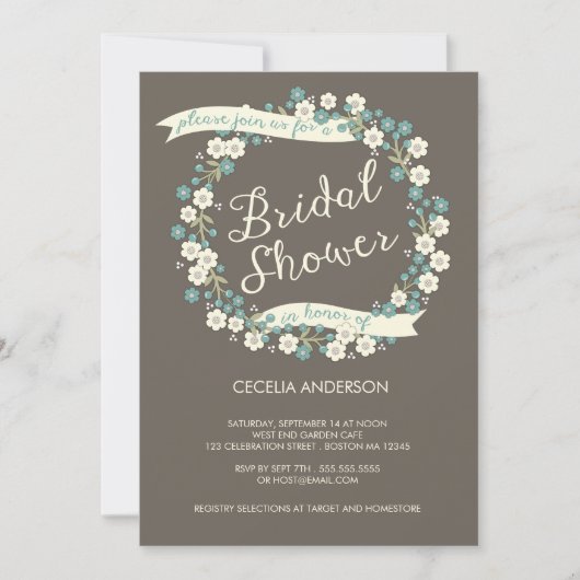 ガーデンパーティーフローラリースブライダルシャワー 招待状 (正面)