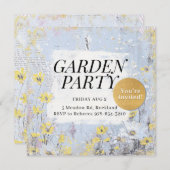 ガーデンパーティーブルーデイジーワイルドフラワー誕生日クラス 招待状 (正面/裏面)
