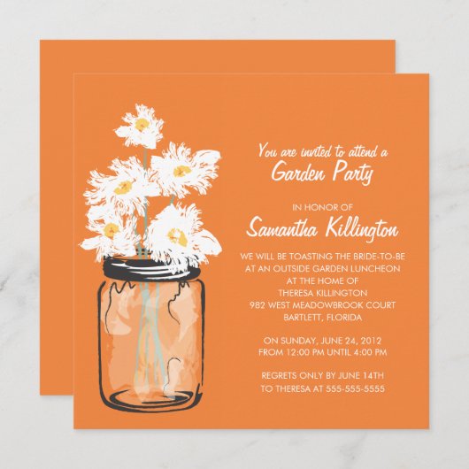 ガーデンパーティーメイスンジャー&ホワイトデイジー 招待状 (正面/裏面)