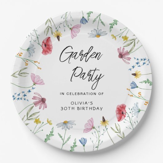 ガーデンパーティーワイルドフラワーズ誕生日 ペーパープレート (正面)