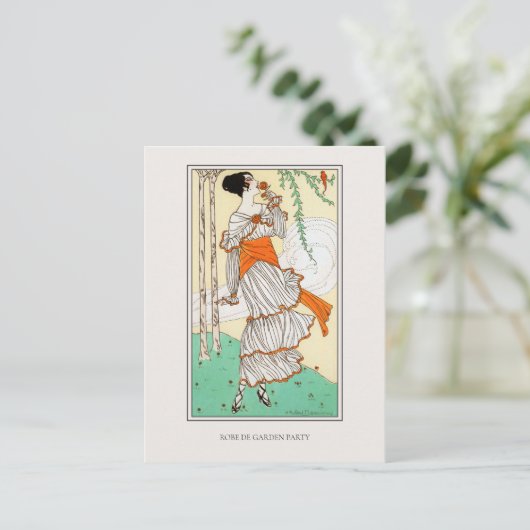 ガーデンパーティーヴィンテージダムファッションイラストレーション ポストカード (スタンド正面)