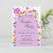 ガーデンパーティー水彩ワイルドフラワー80誕生日 招待状 (スタンド正面)