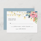 ガーデンパーティー花とトゥインクルライツブルー結婚ズ 出欠カード (正面/裏面)