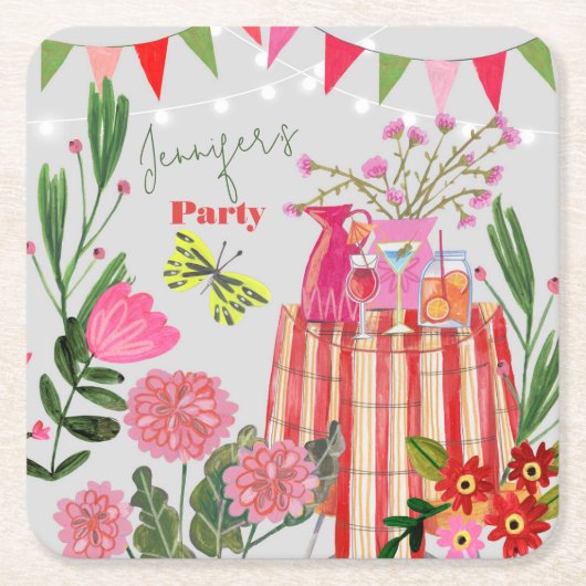 ガーデンパーティー誕生日 スクエアペーパーコースター (正面)