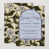 ガーデンパーティー - ダスティーブルー ヴィンテージ フラワーデザイン 招待状 (正面/裏面)