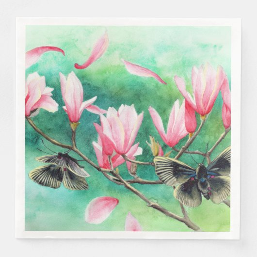 ガーデンパーティー！ピンクの花の上の蝶 (正面)