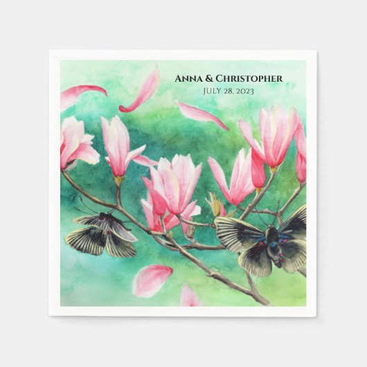 ガーデンパーティー!フローラと蝶パーソナライズされた、 スタンダードカクテルナプキン (正面)