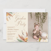 ガーデンパーティー ワイルドフラワー フローラル 1歳 誕生日 写真 招待状 (正面)