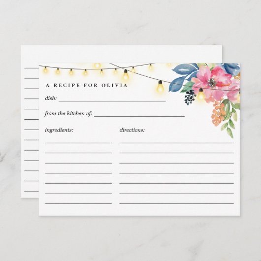ガーデンパーティー、花とライトレシピカード ポストカード (正面/裏面)
