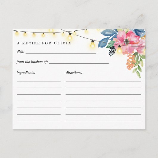 ガーデンパーティー、花とライトレシピカード ポストカード (正面)