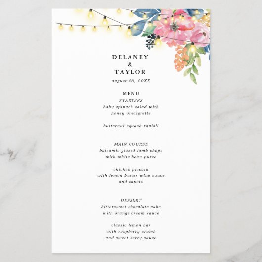 ガーデンパーティー、花、きらめくライトメニュー チラシ (正面)