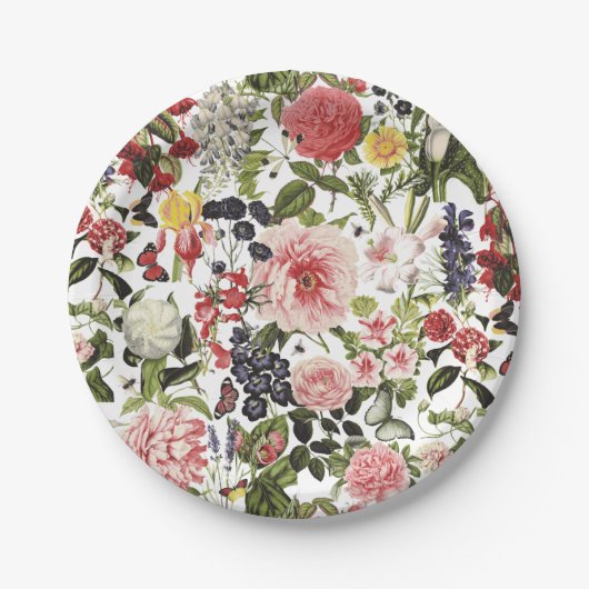 ガーデンパーティ ヴィンテージ フラワーズ グリーンテーブル バースデー ペーパープレート (正面)
