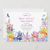 ガーデンパープルの花が咲くベイビーシャワー 招待状 (正面)