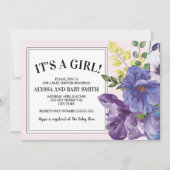 ガーデンパープルイエローピンクフローラガールベビーシャワー 招待状 (正面)