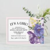 ガーデンパープルイエローピンクフローラガールベビーシャワー 招待状 (スタンド正面)