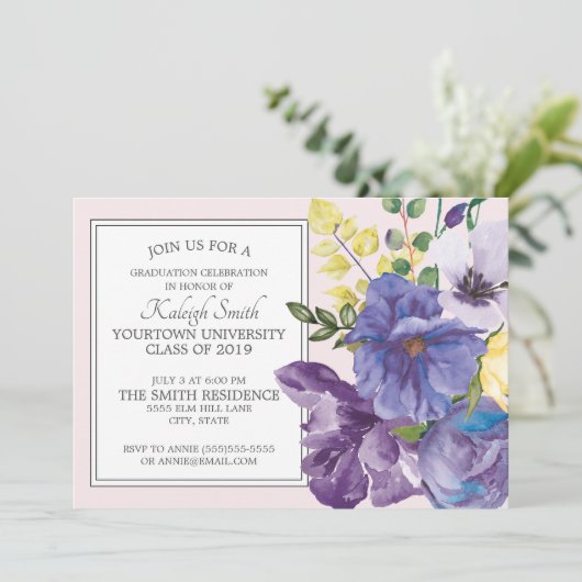 ガーデンパープルイエローピンクフローラグラードパーティー 招待状 (スタンド正面)