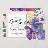 ガーデンパープルイエローピンクフローラ50誕生日 招待状 (正面/裏面)