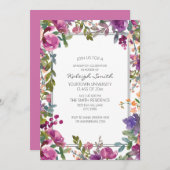 ガーデンパープルウォーターカラーフローラホワイトグラードパーティー 招待状 (正面/裏面)