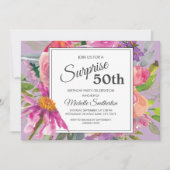 ガーデンパープルピンクフローラ50th誕生日パーティー 招待状 (正面)
