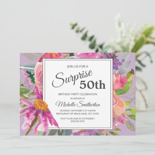 ガーデンパープルピンクフローラ50th誕生日パーティー 招待状 (スタンド正面)