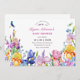 ガーデンパープルフラワー開花ベビーシャワー 招待状