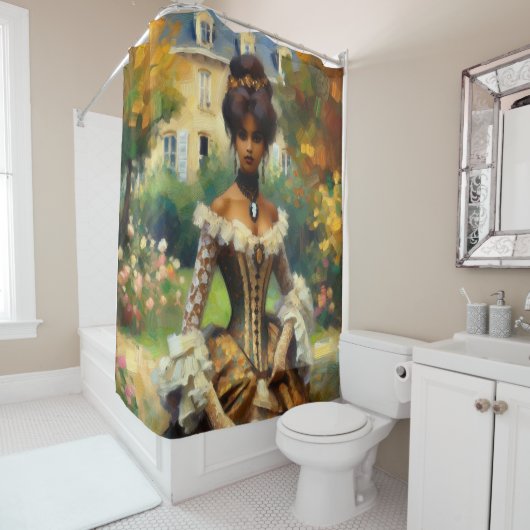 ガーデンビクトリアンシャワーカーテンに入った女性 シャワーカーテン (インサイチュ)