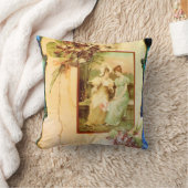 ガーデンビクトリアンフォトデザイン枕の女性 クッション (ブランケット)