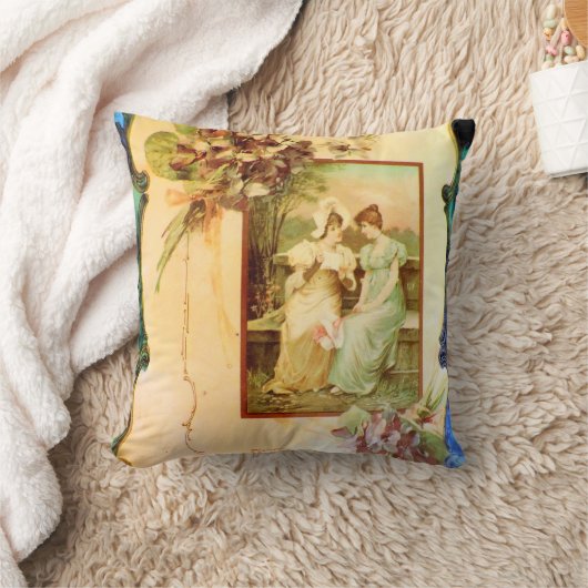 ガーデンビクトリアンフォトデザイン枕の女性 クッション (ブランケット)