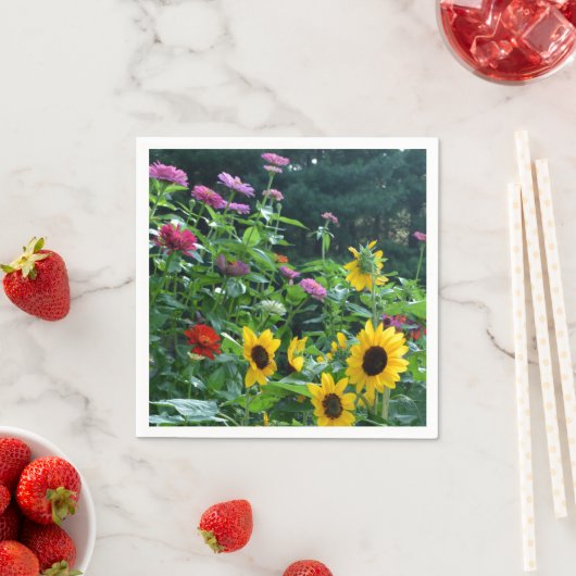 ガーデンビュー夏のフローラピンク赤い黄色の花 スタンダードカクテルナプキン (インサイチュ)