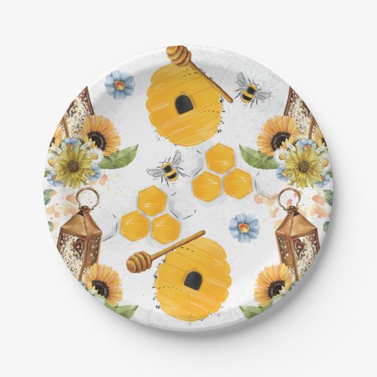 ガーデンビーヒマワリ模様 ペーパープレート (正面)
