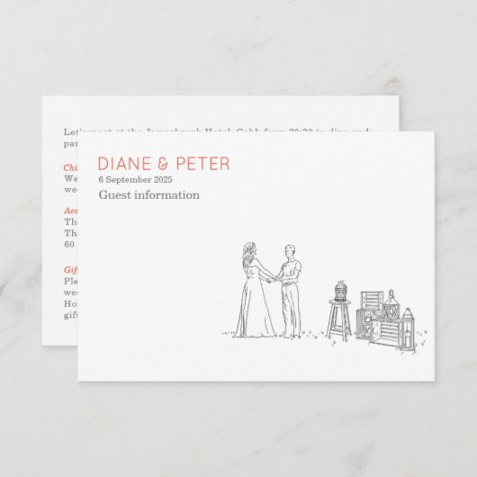 ガーデンピクニックミニマリスト白黒結婚ズ エンクロージャーカード (正面/裏面)