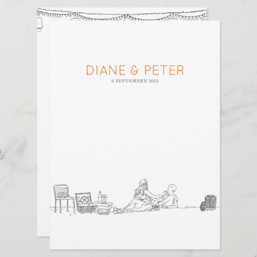 ガーデンピクニックミニマリスト白黒結婚ズ メニュー (正面/裏面)