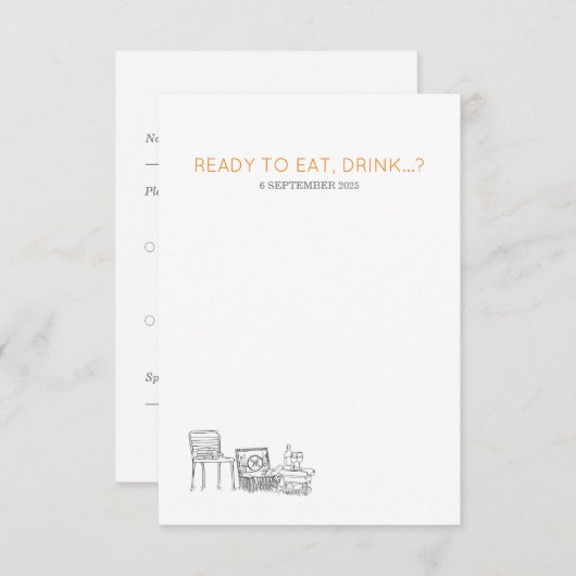 ガーデンピクニックミニマリスト白黒結婚ズ 出欠カード (正面/裏面)
