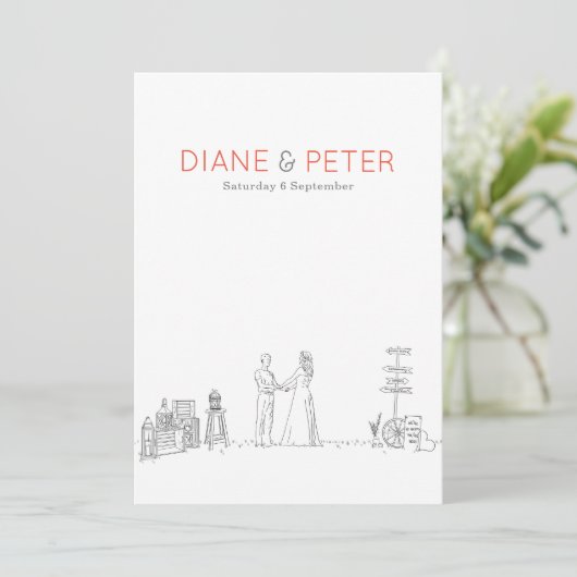 ガーデンピクニックミニマリスト白黒結婚ズ 招待状 (スタンド正面)