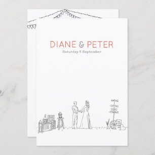 ガーデンピクニックミニマリスト白黒結婚ズ 招待状