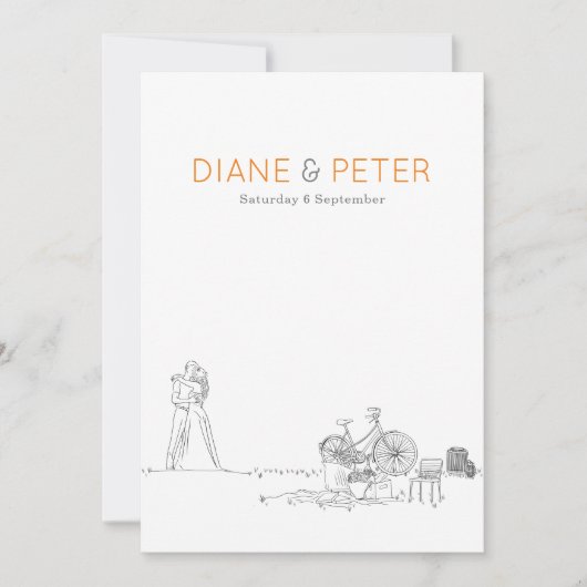 ガーデンピクニックミニマリスト白黒結婚ズ 招待状 (正面)