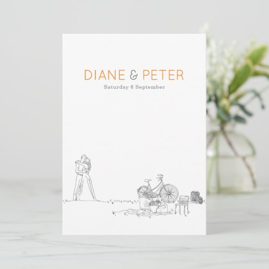 ガーデンピクニックミニマリスト白黒結婚ズ 招待状 (スタンド正面)