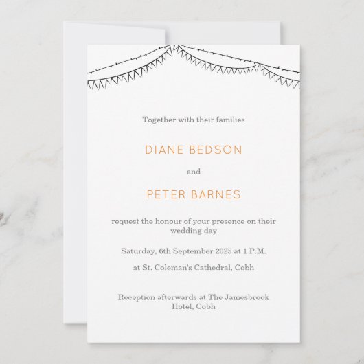 ガーデンピクニックミニマリスト白黒結婚ズ 招待状 (裏面)