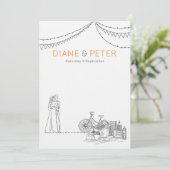 ガーデンピクニックミニマリスト白黒結婚ズ 招待状 (スタンド正面)