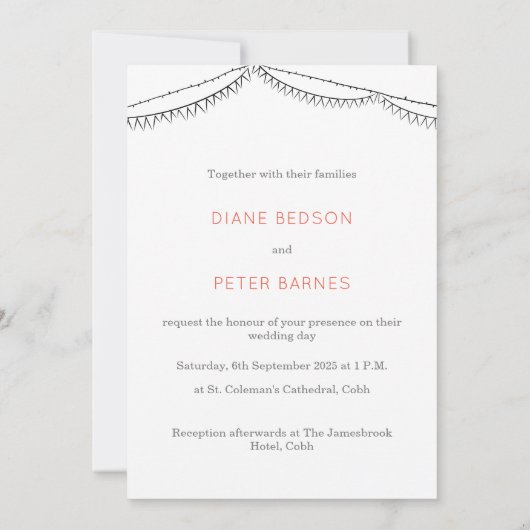 ガーデンピクニックミニマリスト白黒結婚ズ 招待状 (裏面)