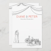 ガーデンピクニックミニマリスト白黒結婚ズ 招待状 (正面/裏面)