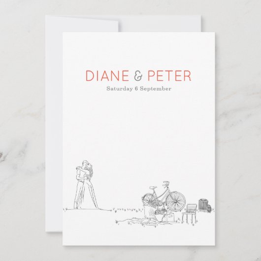 ガーデンピクニックミニマリスト白黒結婚ズ 招待状 (正面)