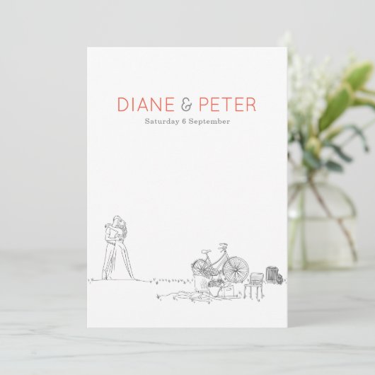 ガーデンピクニックミニマリスト白黒結婚ズ 招待状 (スタンド正面)