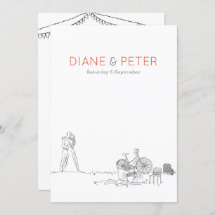 ガーデンピクニックミニマリスト白黒結婚ズ 招待状