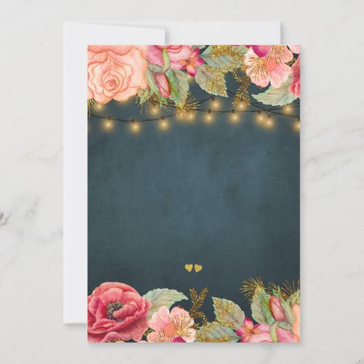 ガーデンピンクのネイビー金ゴールドライトカップルのシャワー 招待状 (裏面)